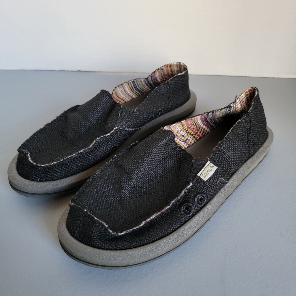 Women's Sanuk Donna Hemp Loafer Slip-ons NeW Size 5 Black